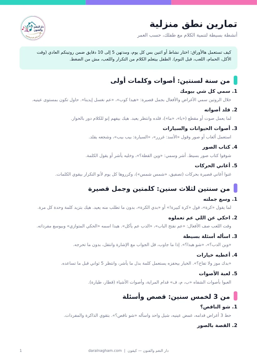 تمارين نطق منزلية — صفحة 1